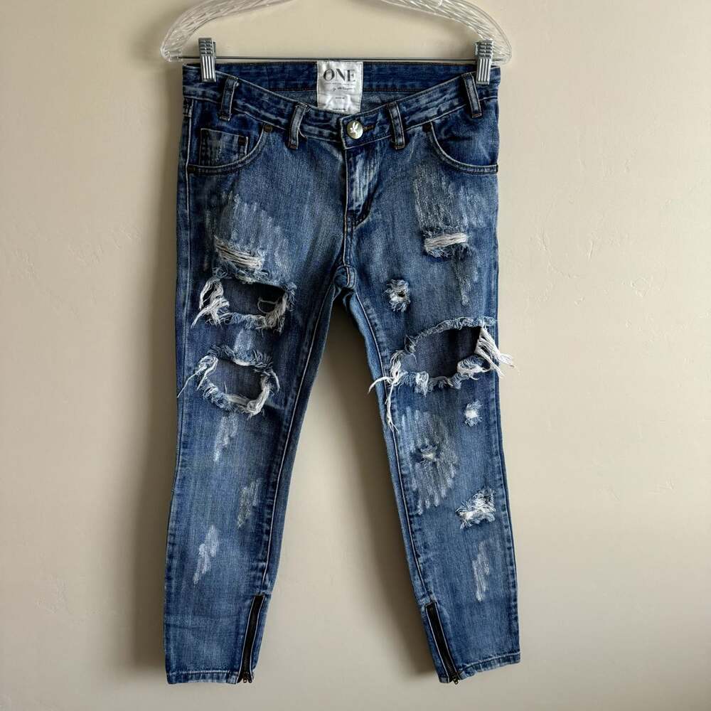 One Teaspoon Womens Size 25 Trashed Freebirds Fitted Low Rise Skinny Denim Jeans